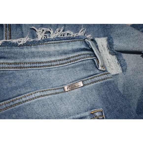 KANCAN $80 High Rise Distressed Mom Jean Stretch Denim Frayed Waist Size 25‎ - Picture 3 of 4